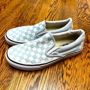 Vans blue and white check slide on sneakers 8 woman’s or 6.5 men’s unisex canvas